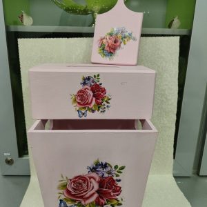 ست دستمال کاغذی ، سطل آشغال و تخته سرو طرح گل